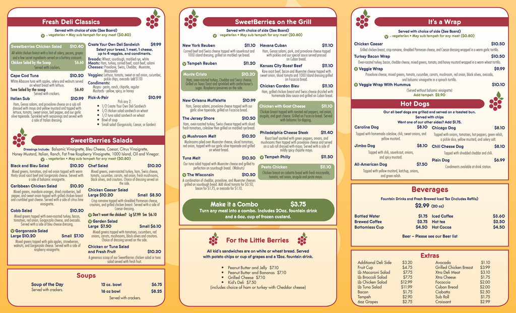 Food menu for SweetBerries Gainesville.