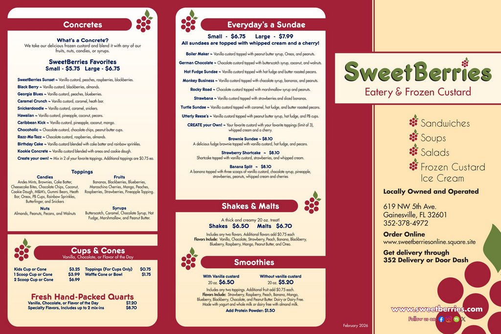 Custard menu for SweetBerries