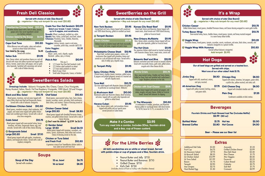 Food menu for SweetBerries